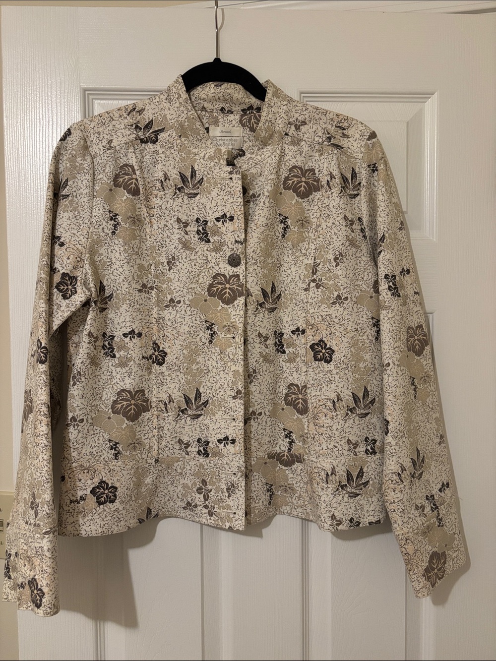 Christopher & Banks Beige Floral Shimmer Button-Up Jacket